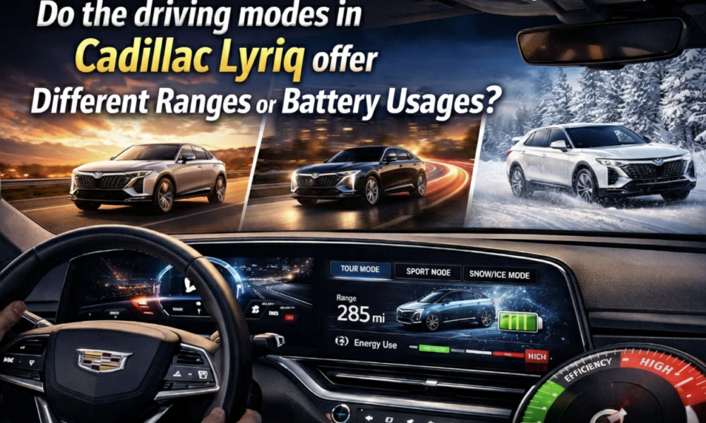Do the driving modes in cadillac lyriq offer different ranges or battery usages?