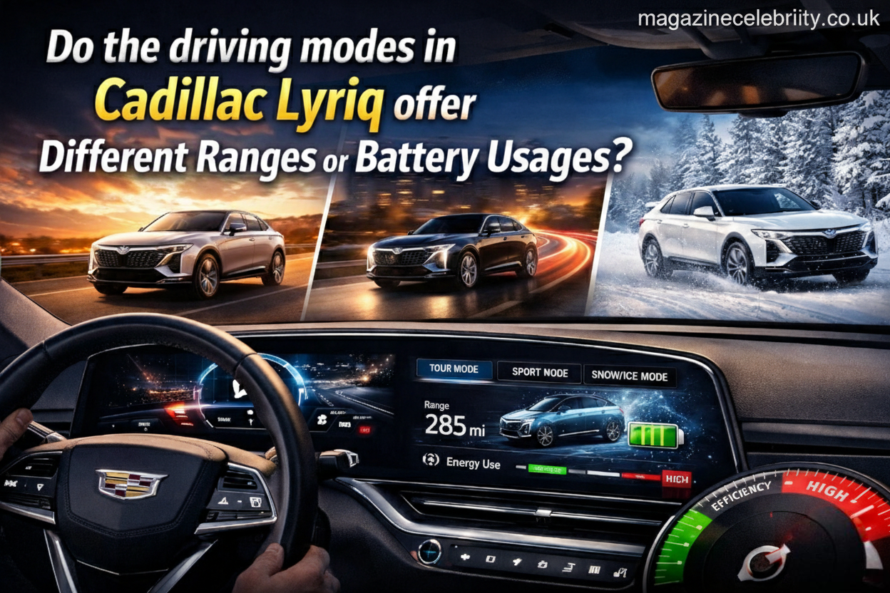 Do the driving modes in cadillac lyriq offer different ranges or battery usages?