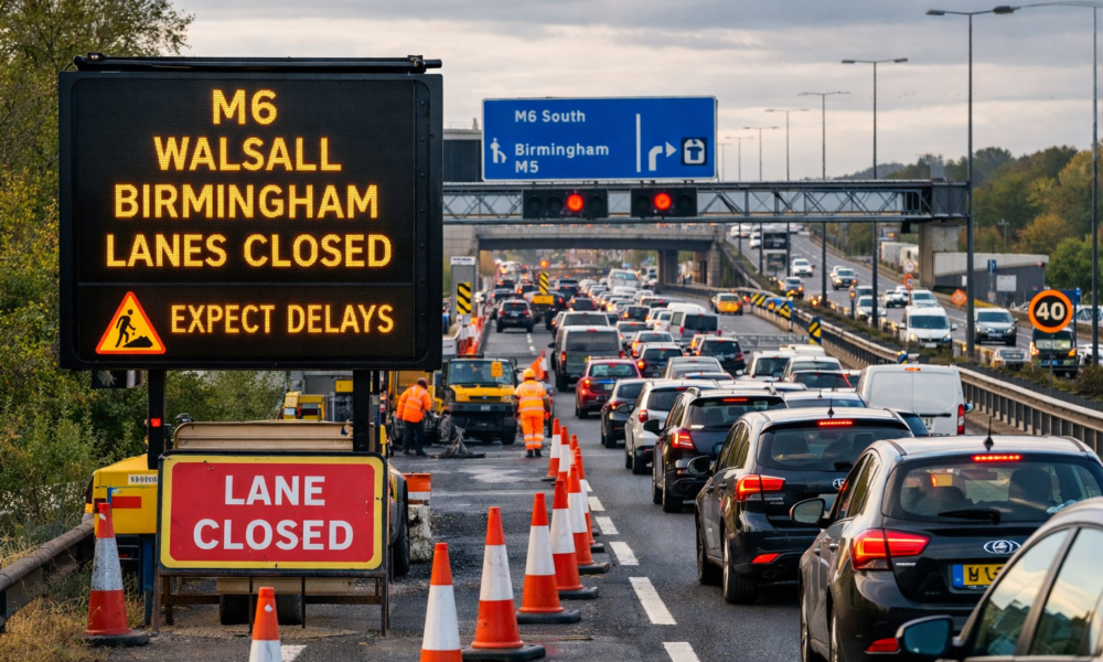 m6 walsall birmingham lanes closure traffic delays explained