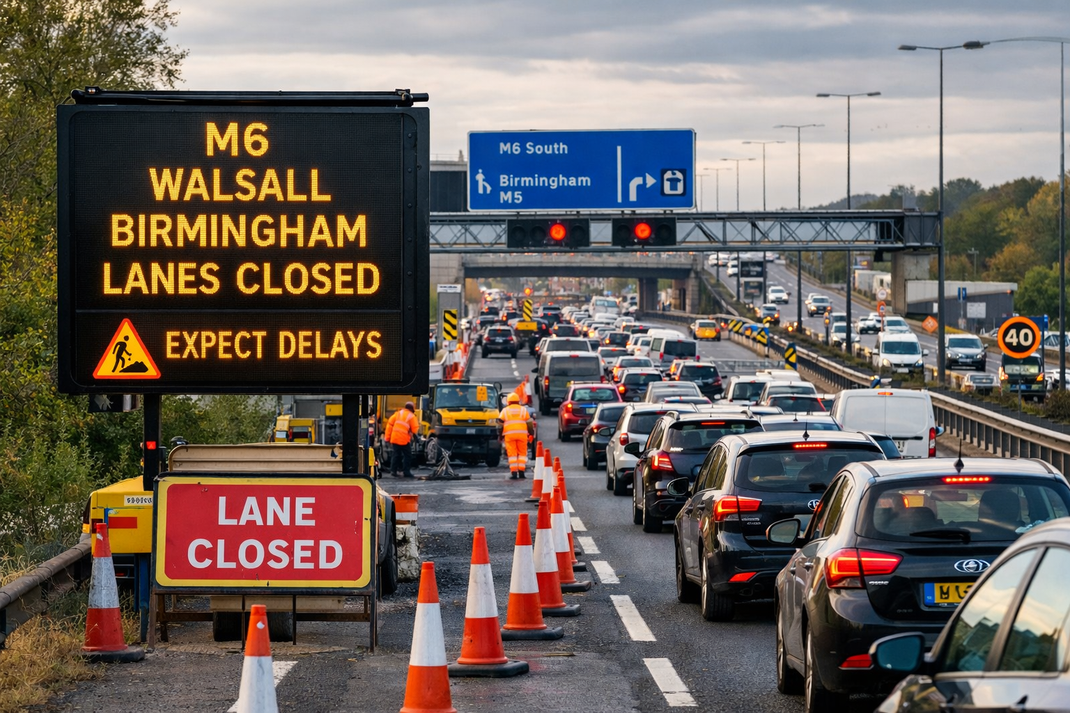m6 walsall birmingham lanes closure traffic delays explained
